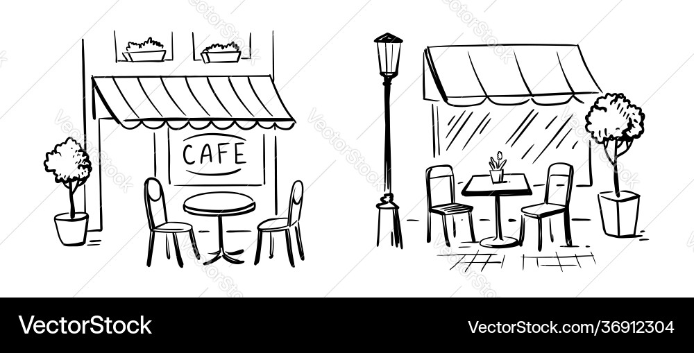 Street cafe with chairs and table terrace coffee Street cafe with chairs and table terrace coffee vector image