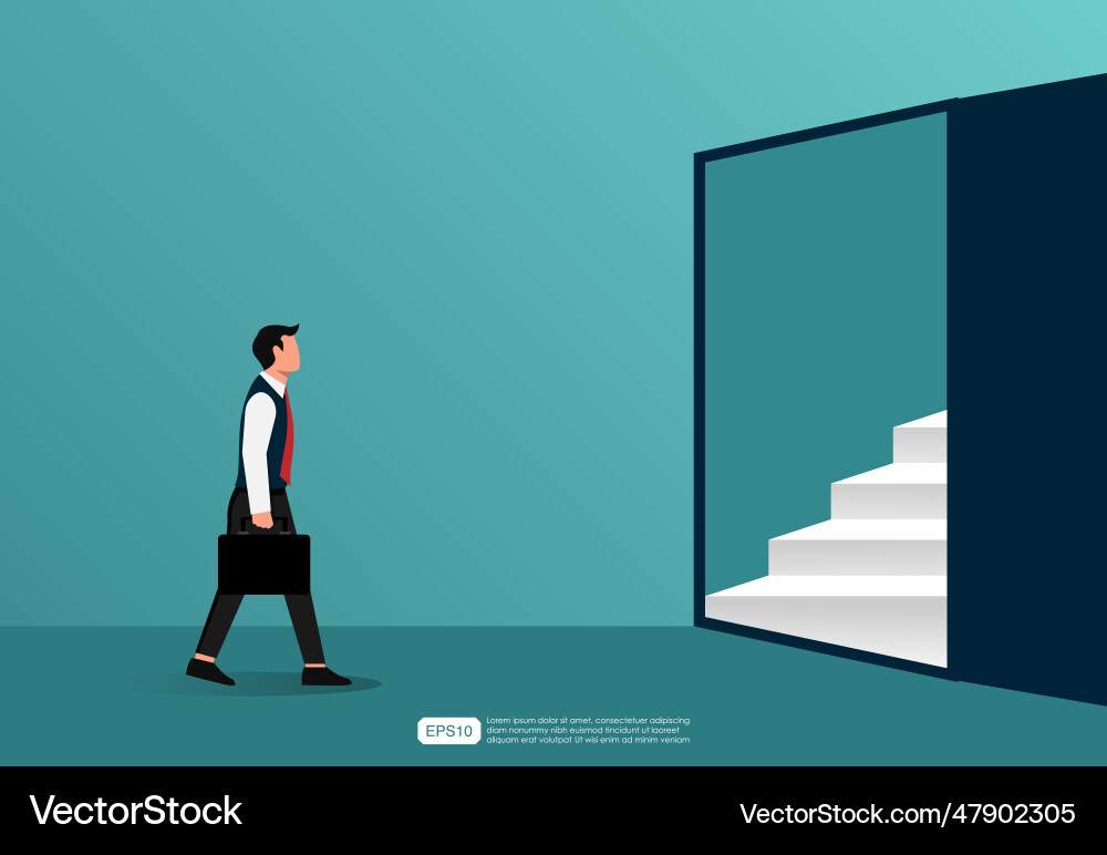 Businessman walks to opened door symbol pathway Businessman walks to opened door symbol pathway vector image