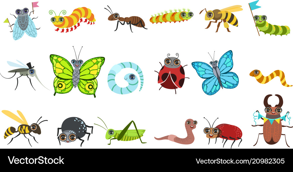 Cute Insect Cartoon Set Royalty Free Vector Image