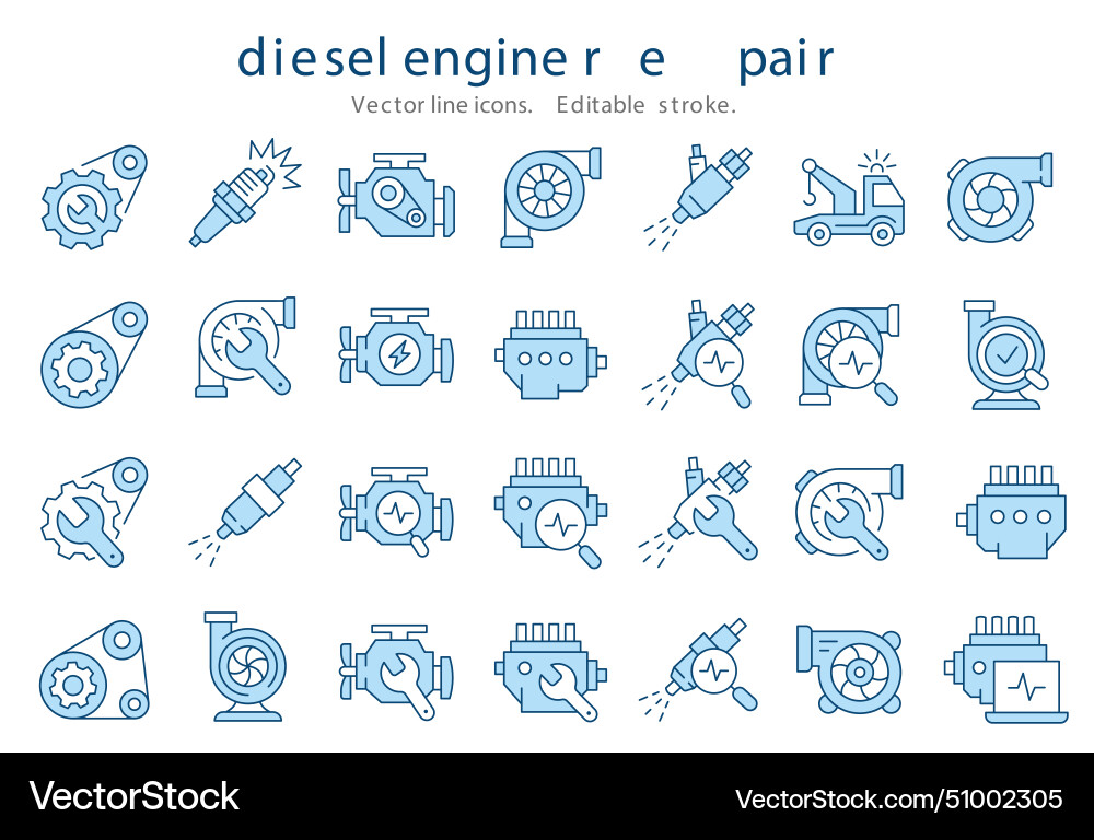 Diesel engine repair icons such as turbocharger vector image