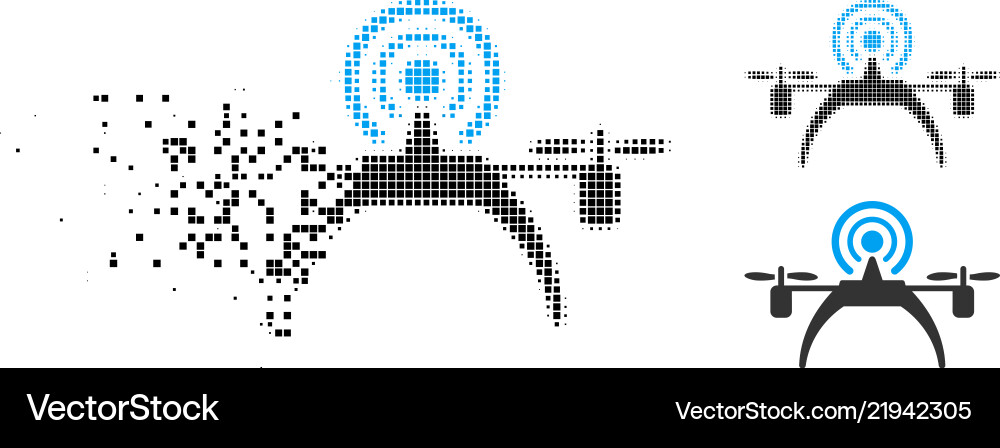 Disintegrating pixel halftone radio source drone Vector Image