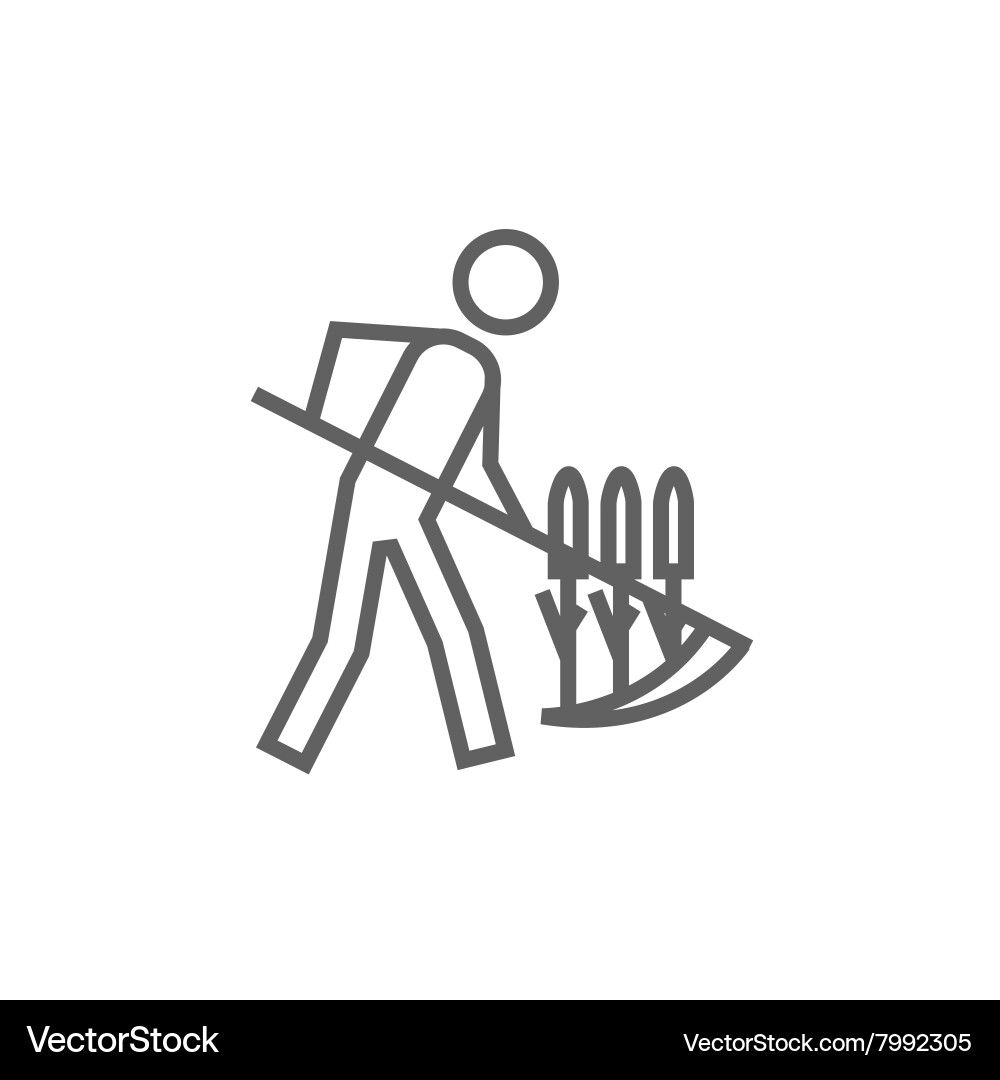 Man mowing grass with scythe line icon Vector Image