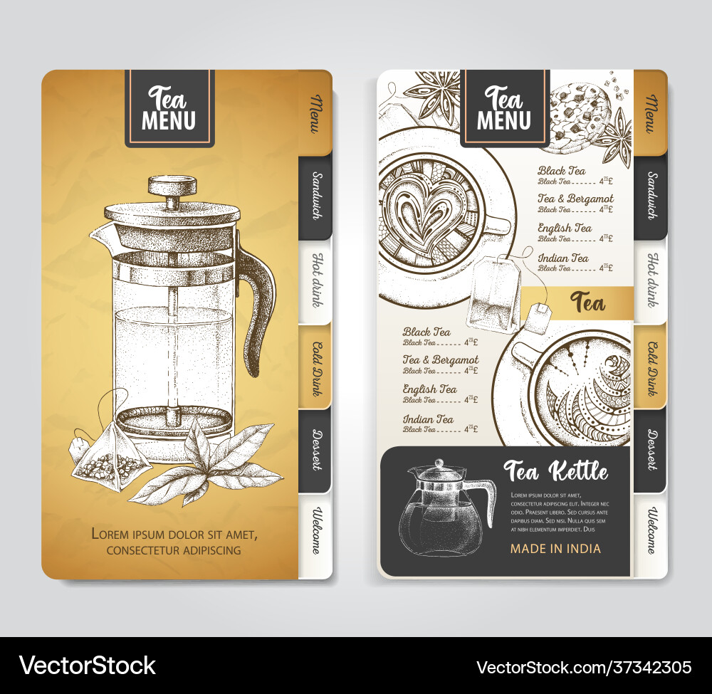 Restaurant tea menu design Royalty Free Vector Image