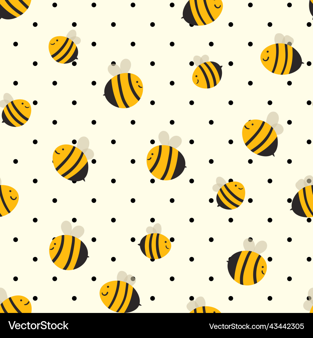 Seamless pattern with bees on white polka dots Seamless pattern with bees on white polka dots Vector Image