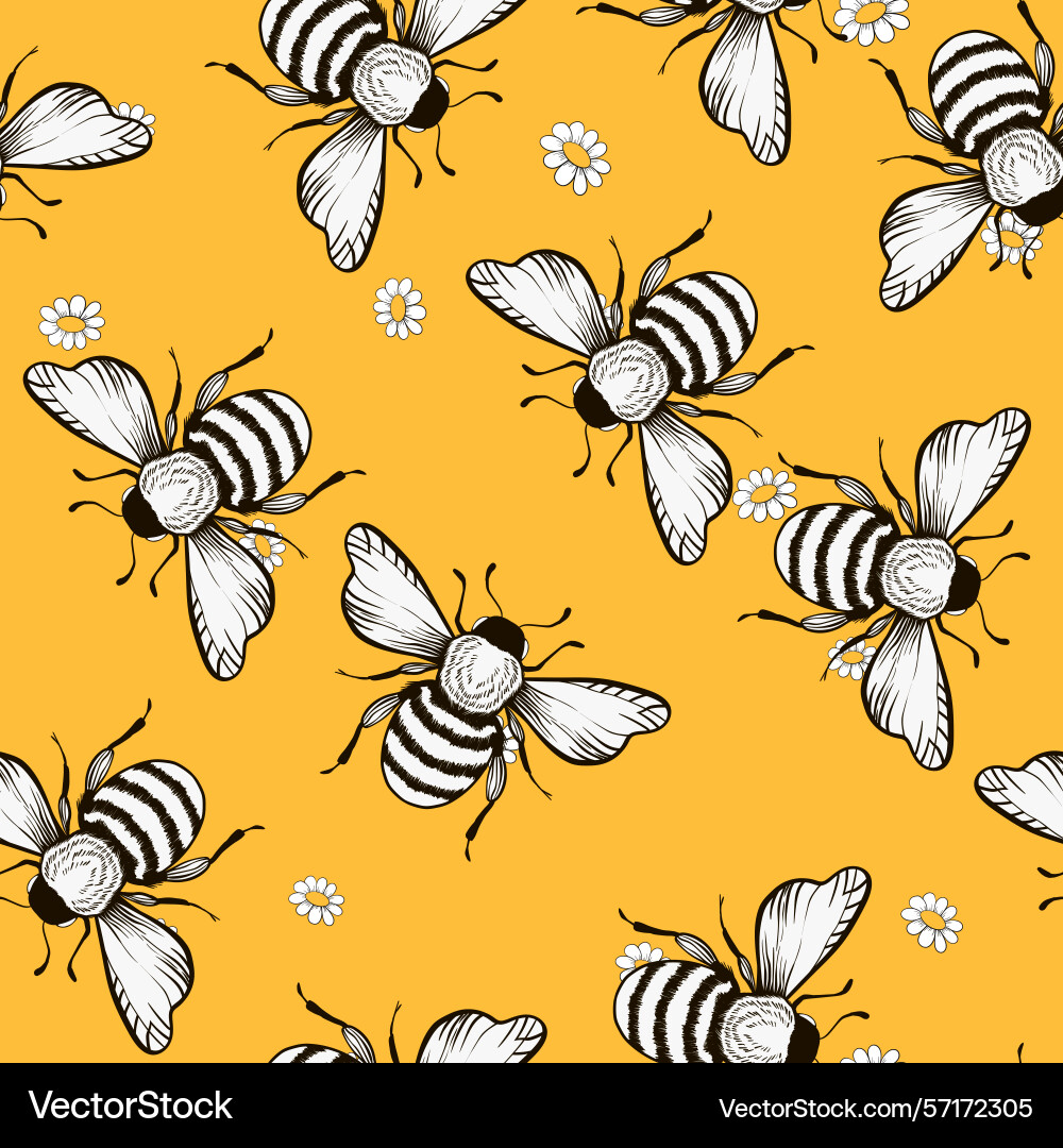 Seamless pattern with bees small wasp Seamless pattern with bees small wasp vector image