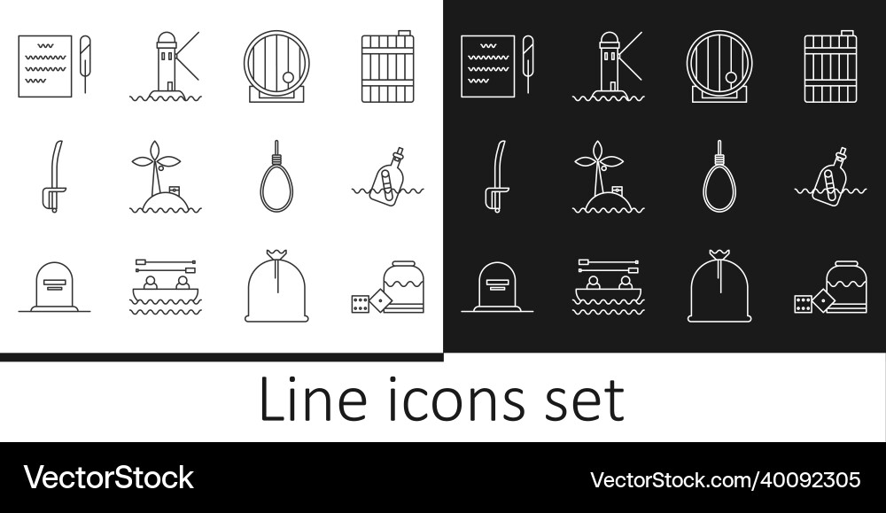 Set line pirate game dice bottle with message Set line pirate game dice bottle with message Vector Image