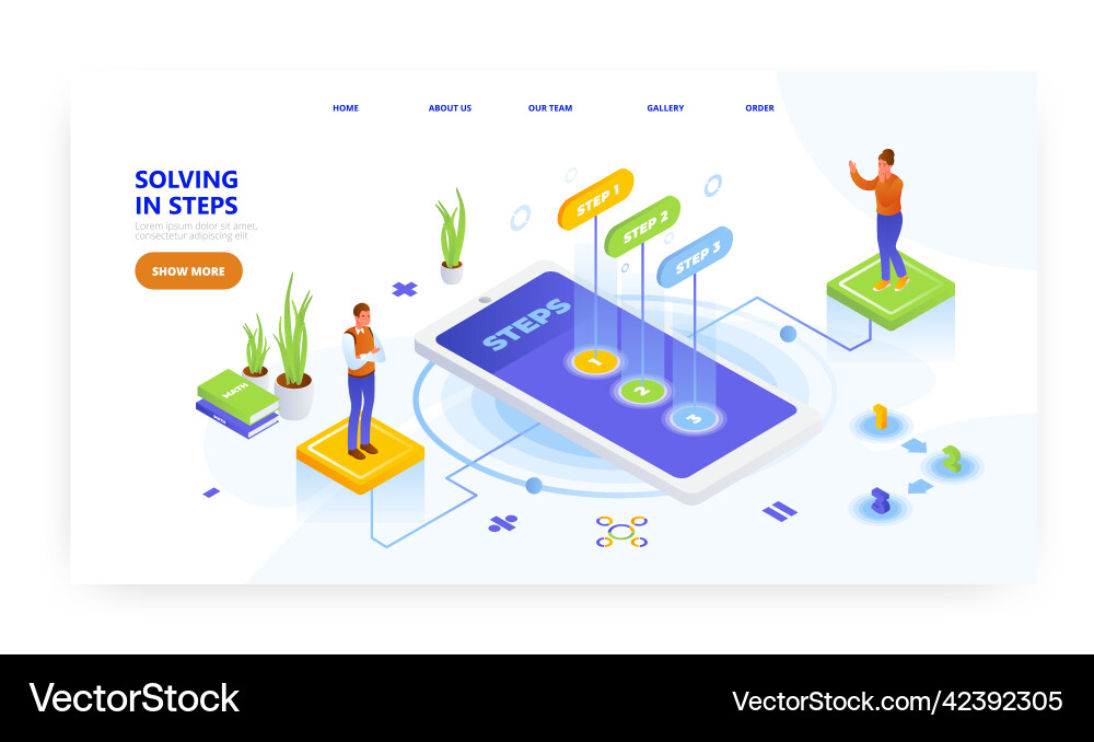 Solving in steps landing page design website Vector Image