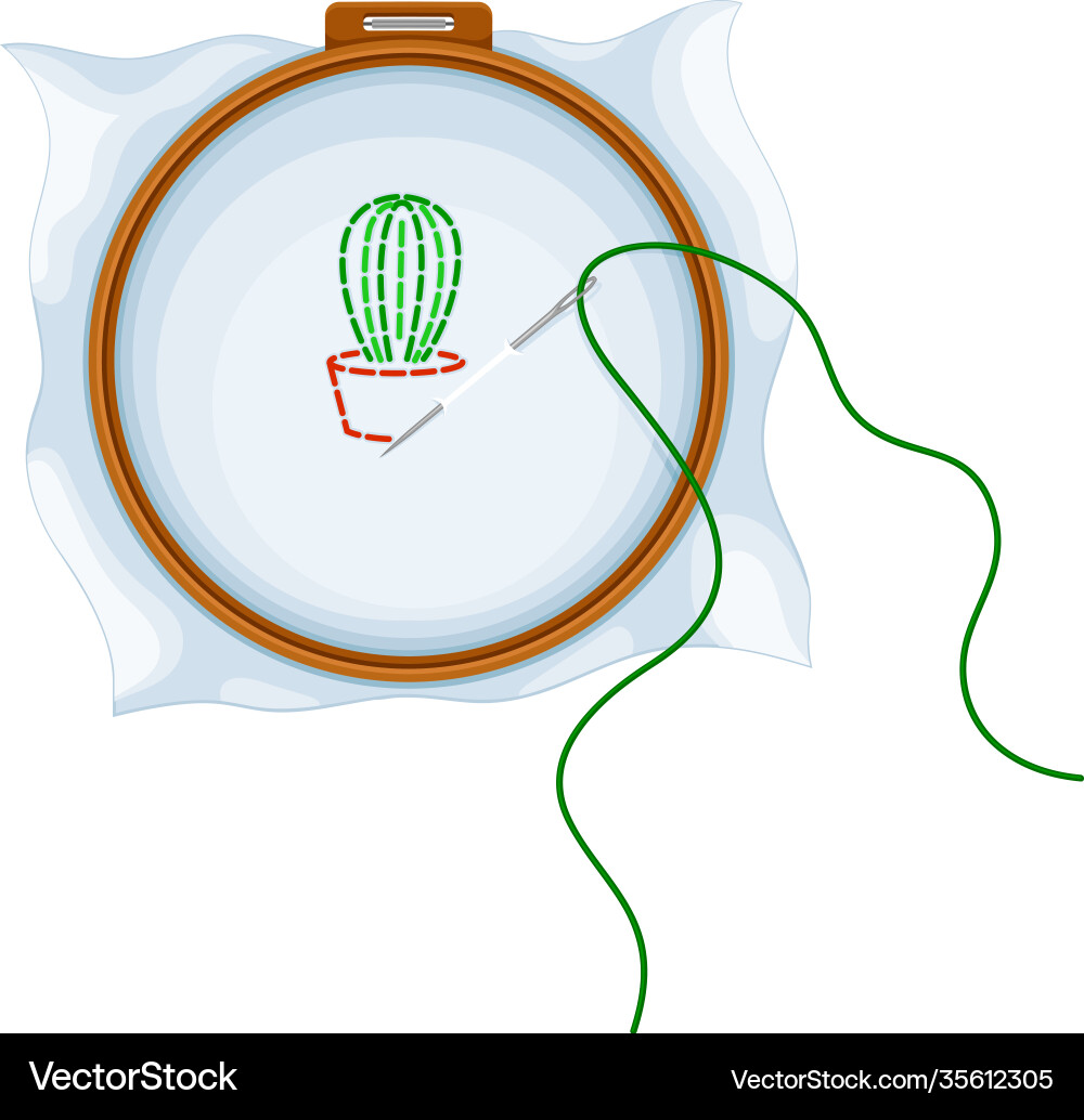 Tambour with canvas and embroidered pattern Tambour with canvas and embroidered pattern Vector Image