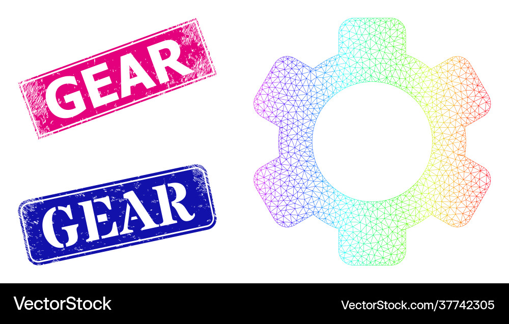 Textured gear stamps and spectrum net gradient Vector Image