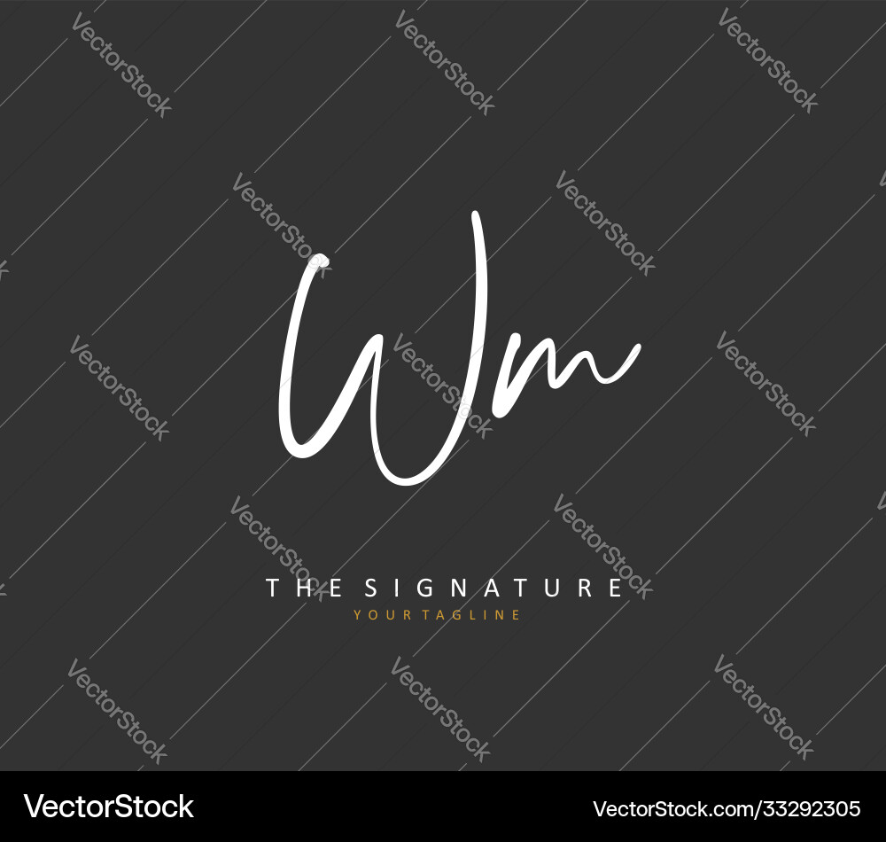 W m wm initial letter handwriting and signature vector image