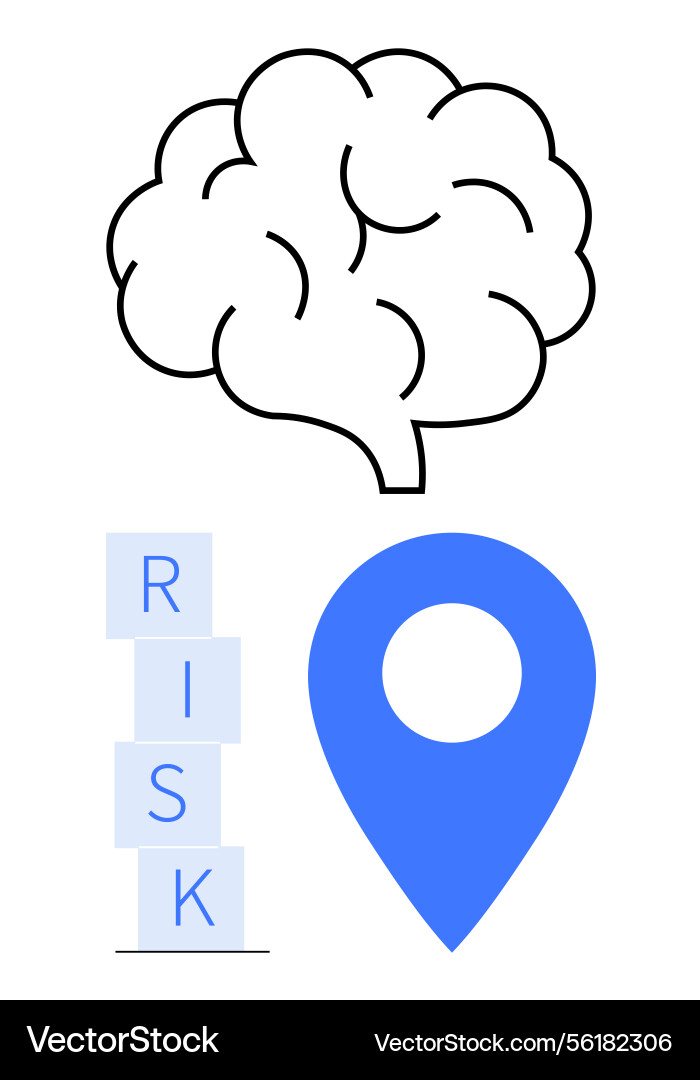 Brain with risk blocks and map pin symbolizing Brain with risk blocks and map pin symbolizing vector image
