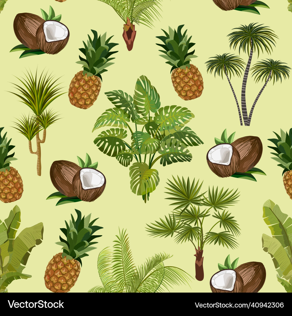 Coconuts pineapples and palm trees Coconuts pineapples and palm trees Vector Image