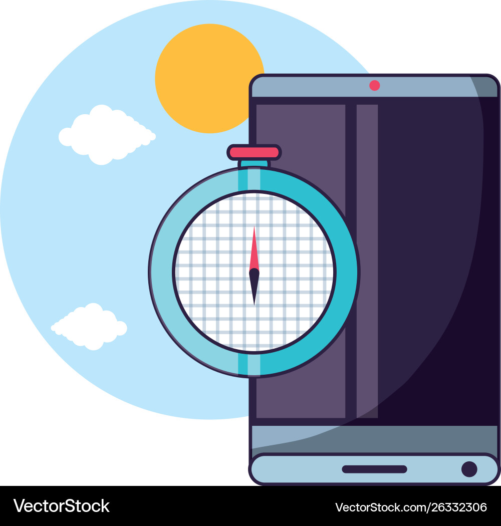 Compass guide device with smartphone Compass guide device with smartphone Vector Image