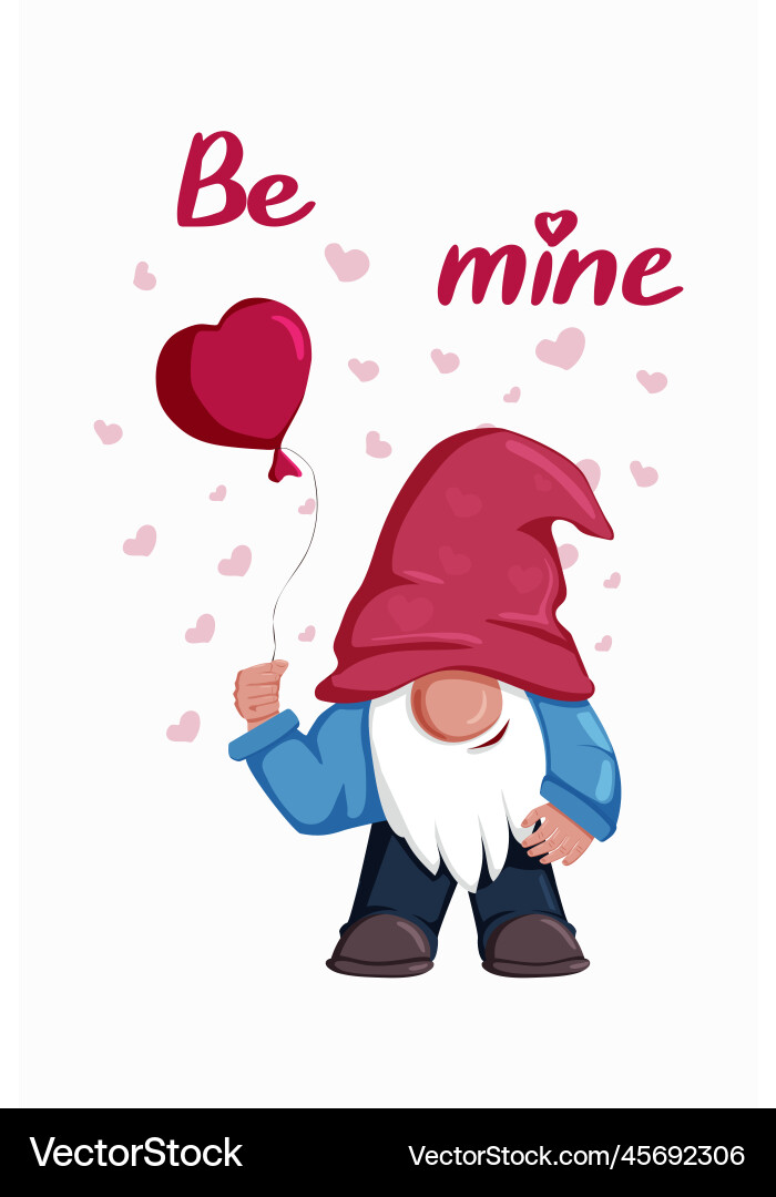 Cute valentine s day gnome boy with heart baloon Vector Image