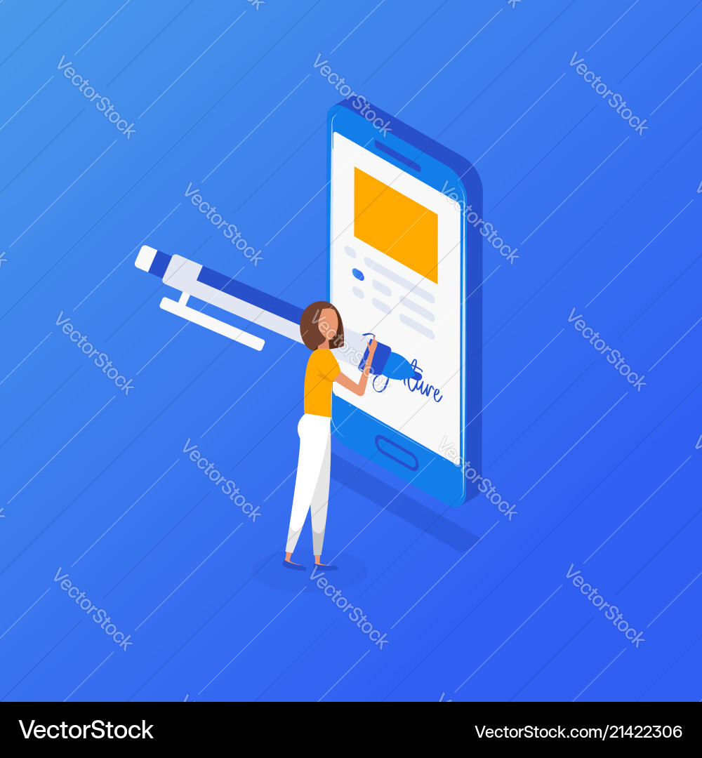 Digital signature flat 3d web isometric contract vector image