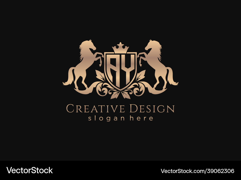 Initial ay retro golden crest with shield and two vector image