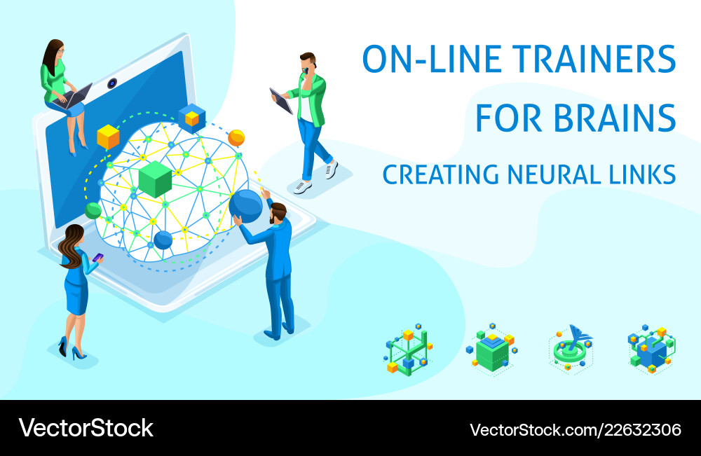 Isometric brain development concept creating neur Isometric brain development concept creating neur vector image