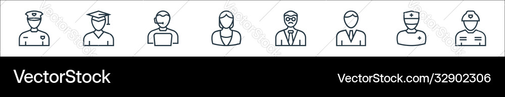 Professions line icons linear set quality vector image