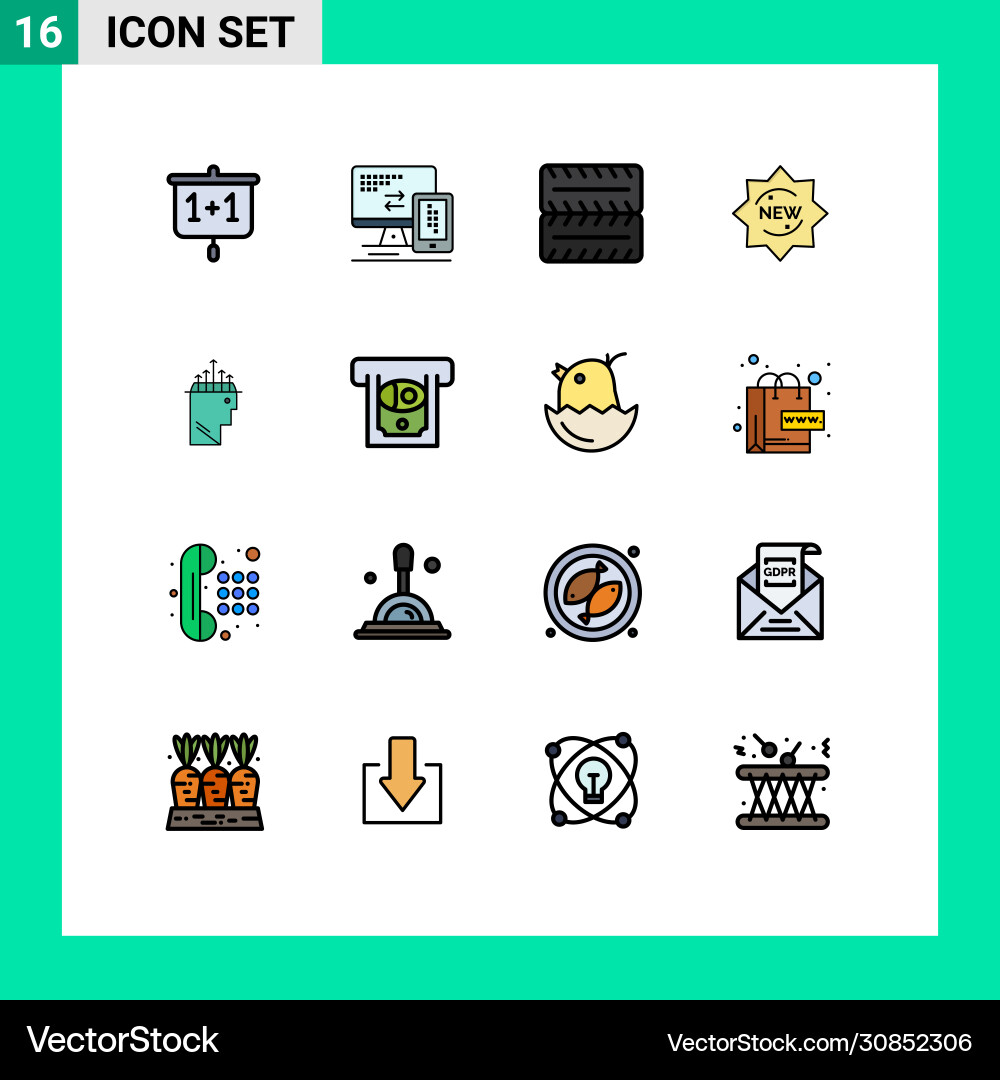 Set 16 flat color filled lines on grid Vector Image