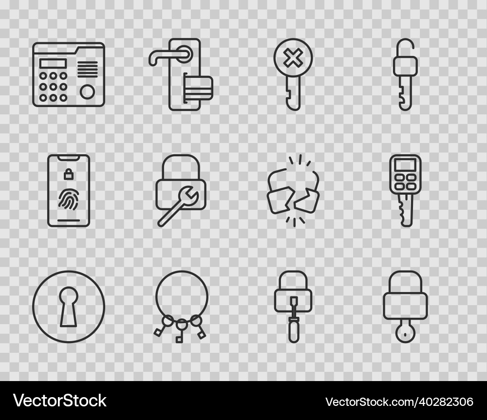 Set line keyhole lock and key wrong bunch Set line keyhole lock and key wrong bunch Vector Image