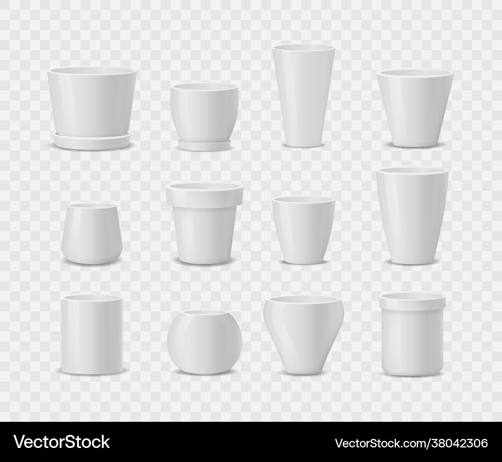 Set realistische weiße keramische Blumentöpfe Set realistische weiße keramische Blumentöpfe vektorbild
