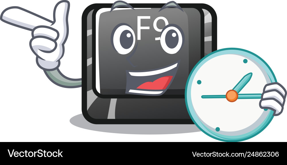 With clock f9 button installed on cartoon keyboard vector image