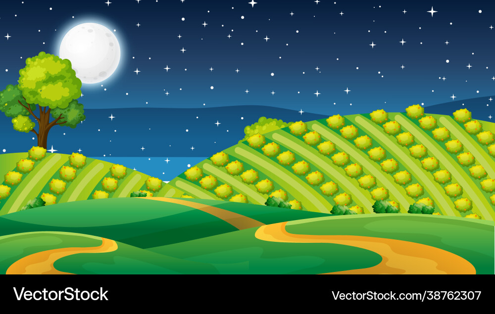 Blanke Wiesenlandschaft Szene in der Nachtzeit Blanke Wiesenlandschaft Szene in der Nachtzeit vektorbild