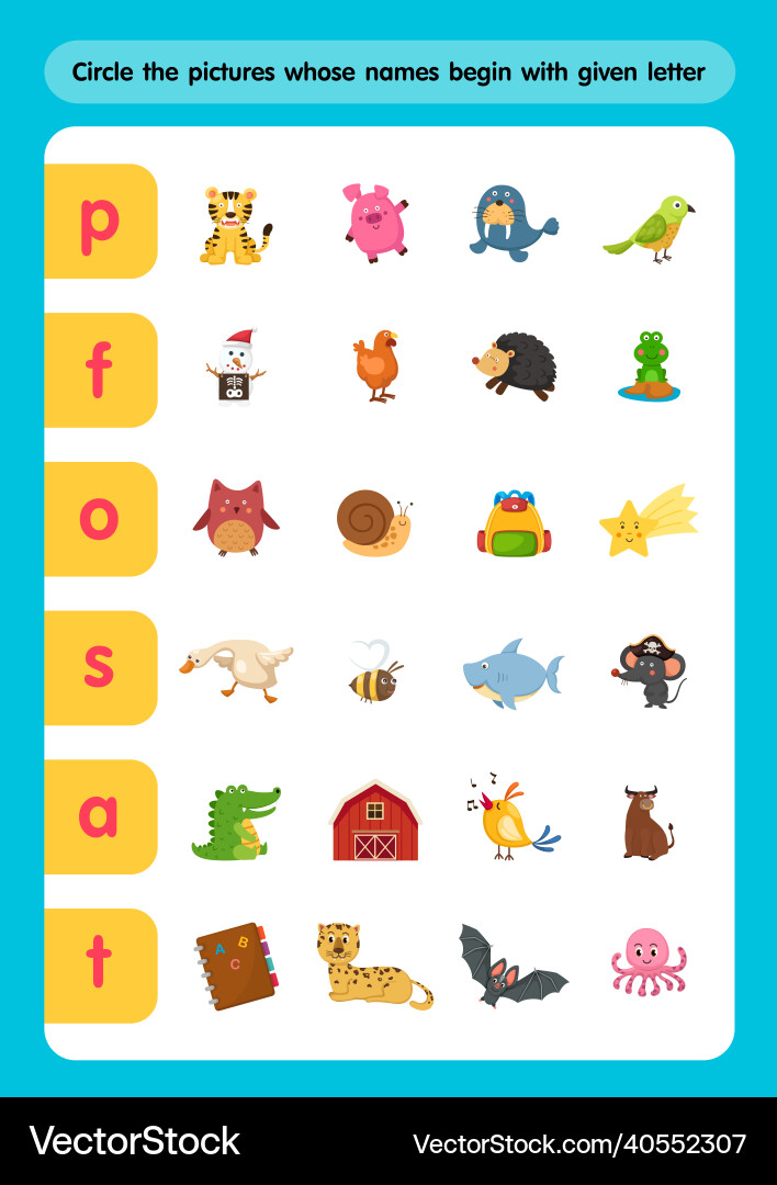 Circle the pictures whose names begin with given Circle the pictures whose names begin with given vector image