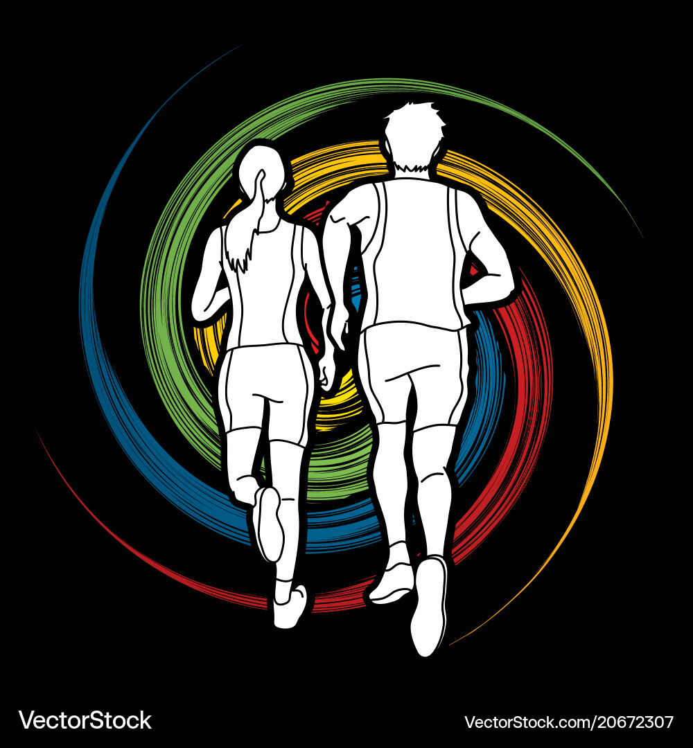 Couple running marathon runner man and woman run Couple running marathon runner man and woman run vector image