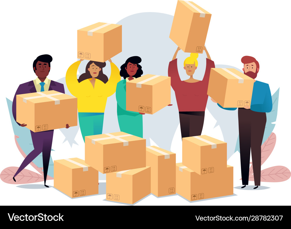 Delivery Boxes with Characters vector image