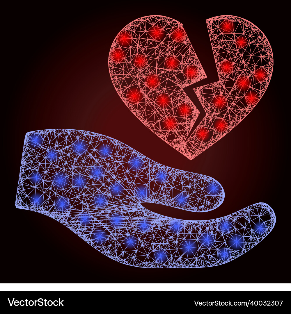 Flare net mesh broken heart offer hand with glare Vector Image