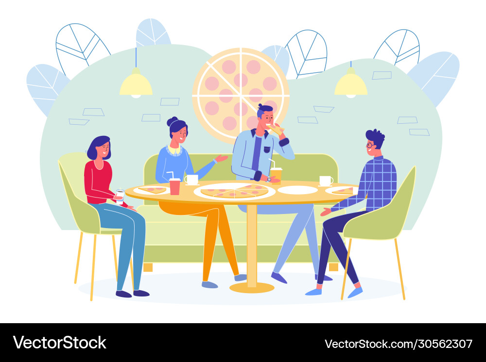 Friends company eating out in pizzeria or cafe Friends company eating out in pizzeria or cafe vector image