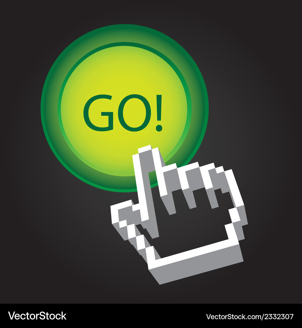 Go button with cursor hand press over black vector image