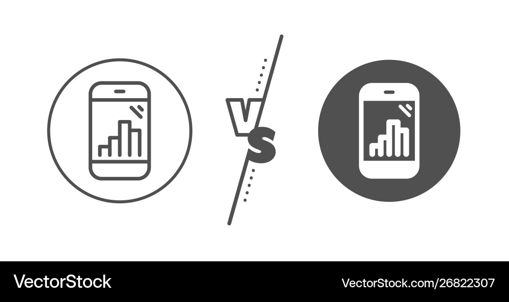 Graph phone line icon column chart sign Graph phone line icon column chart sign Vector Image
