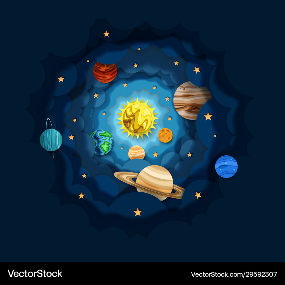 Layered Paper Cut Solar System vector image