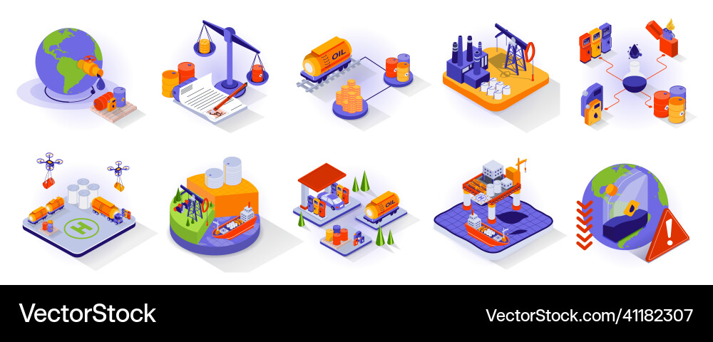 Oil and industry concept isometric 3d icons set Oil and industry concept isometric 3d icons set vector image