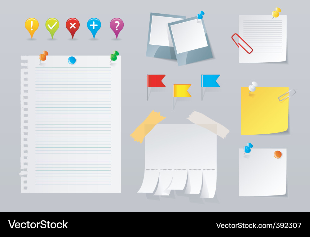 Paper Pins and Notes Collection vector image