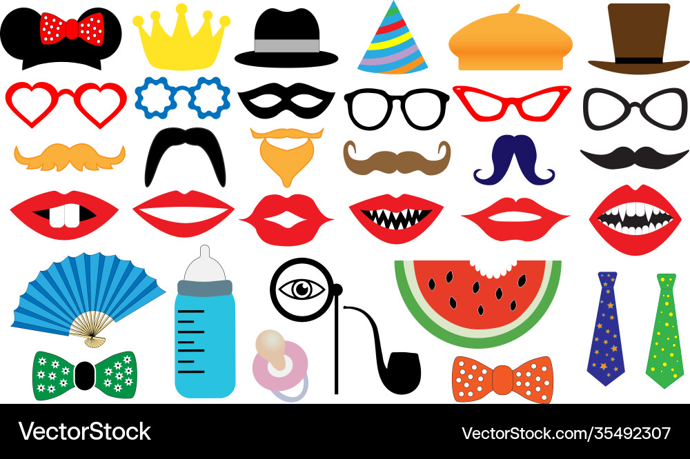 Photo booth accessory collection props retro Photo booth accessory collection props retro vector image
