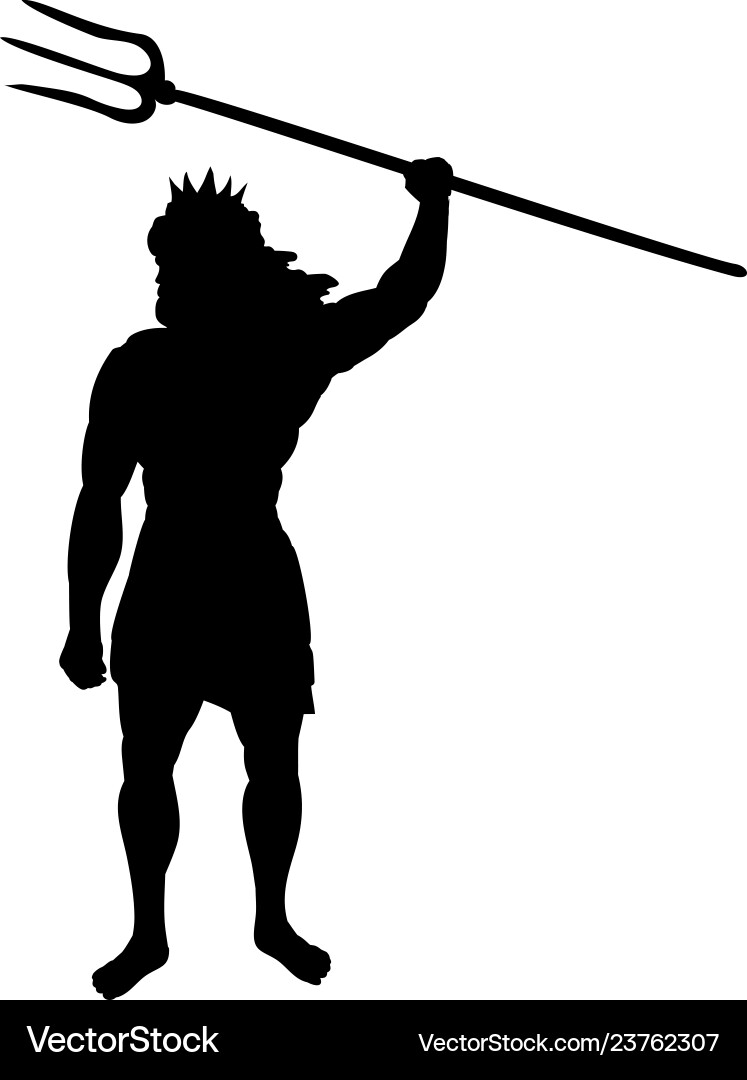 Poseidon Trident God Silhouette Vector Image