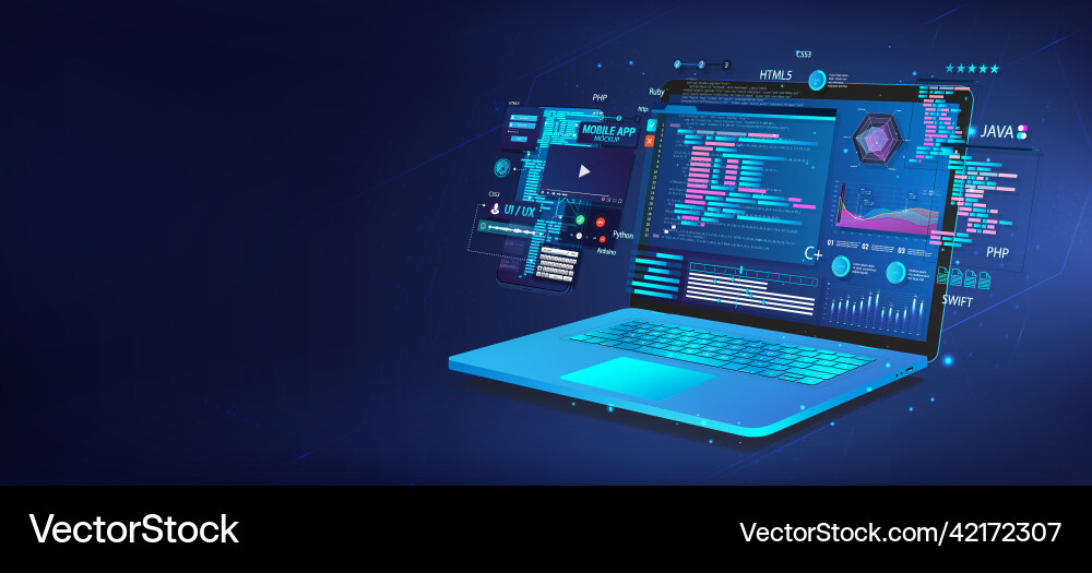 Web blue banner software ui and development Web blue banner software ui and development vector image