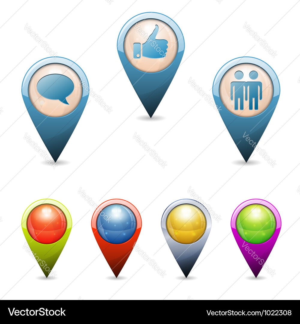 3D Map Pointers with Social Icons vector image