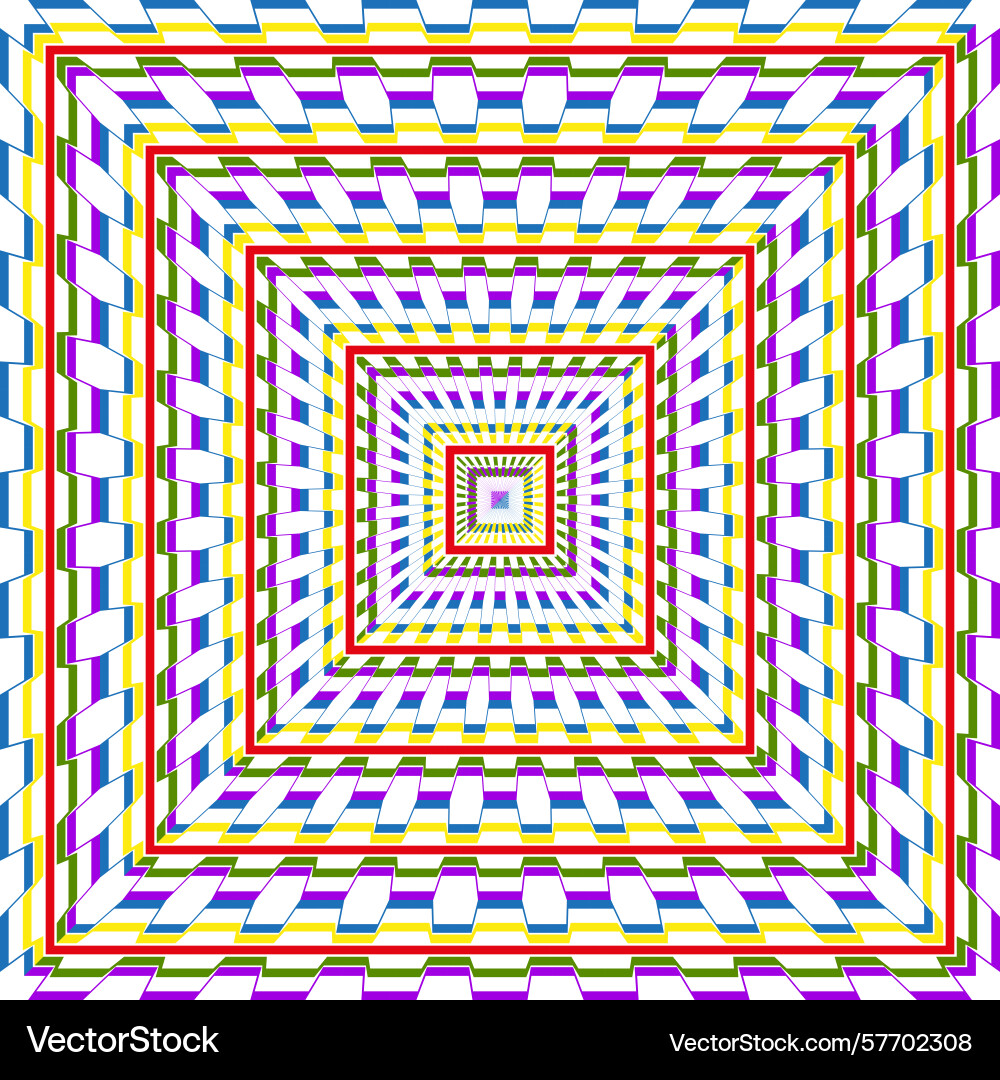 Concentric square rainbow stripe pattern tunnel Concentric square rainbow stripe pattern tunnel vector image