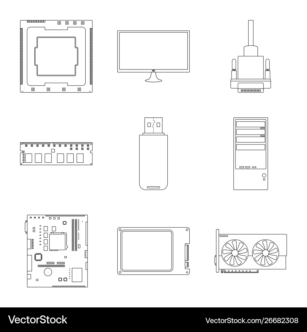 Design pc and component icon set Design pc and component icon set vector image