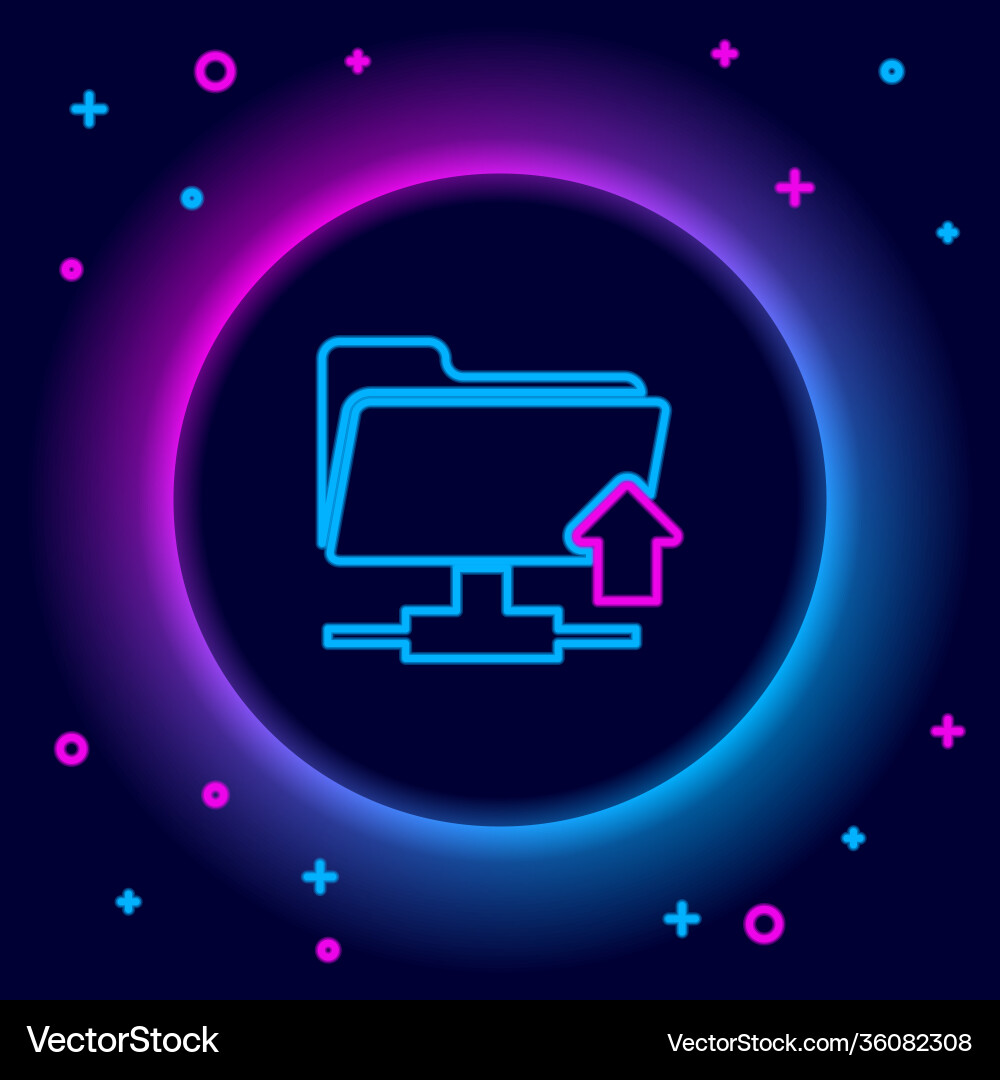 Glowing neon line ftp folder upload icon isolated Vector Image