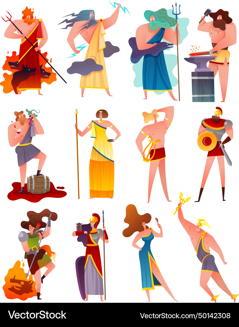 Greece mythology cartoon set Greece mythology cartoon set vector image