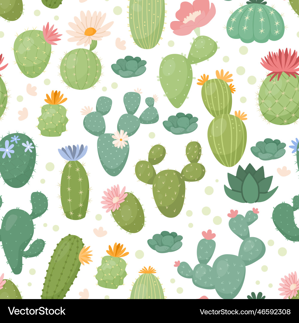 Green Cactus Pattern - Floral & Botanical Vector Image