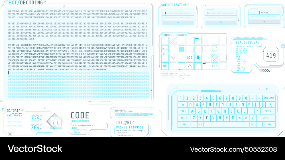 Hud interface elements for decoding data screen vector image