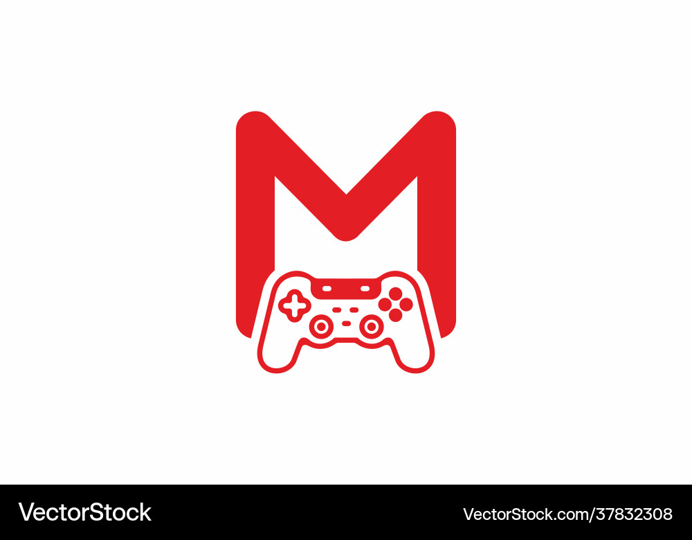 M initial letter with joystick shape M initial letter with joystick shape Vector Image