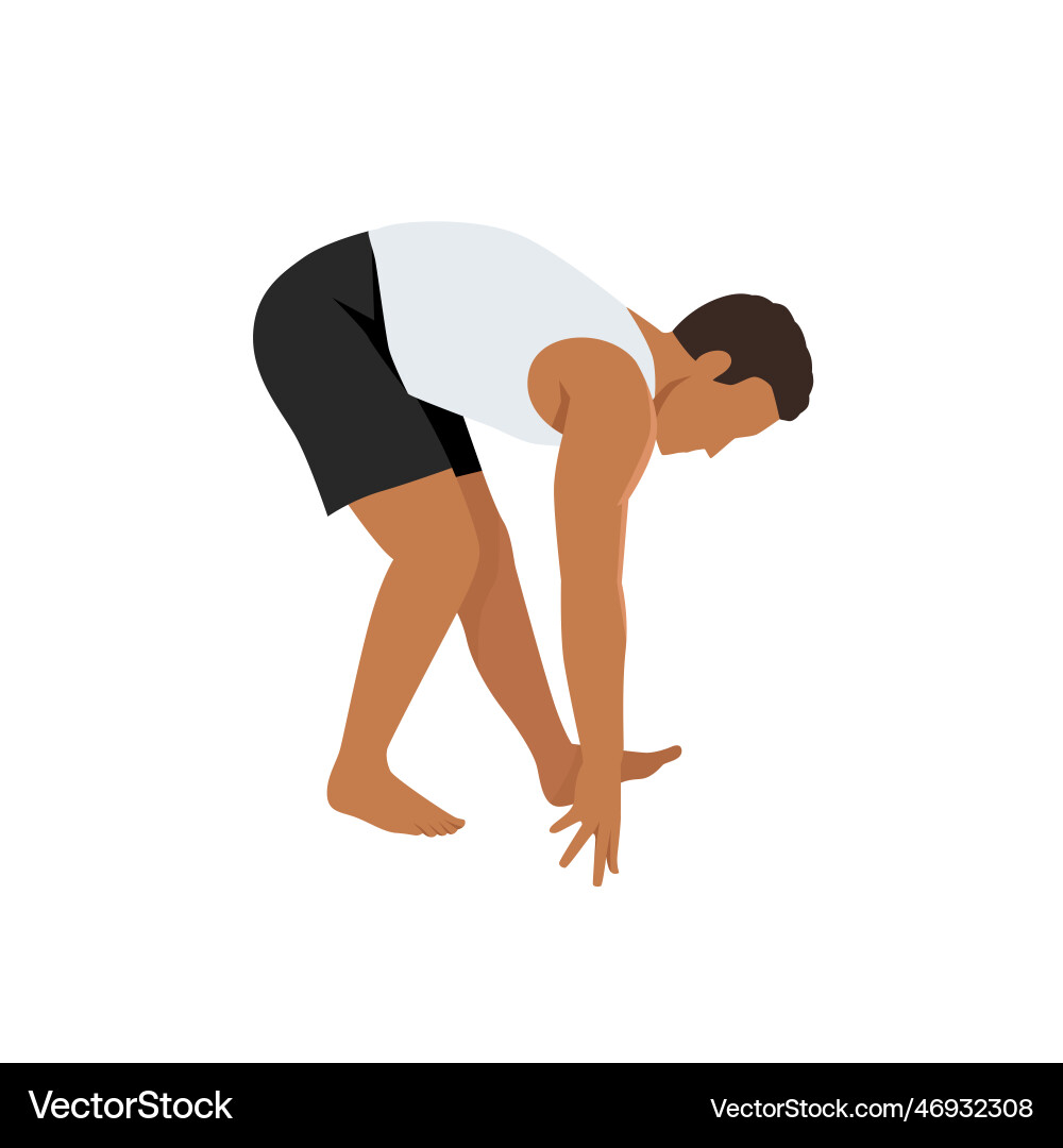 Man doing standing hamstring stretch exercise flat Man doing standing hamstring stretch exercise flat vector image