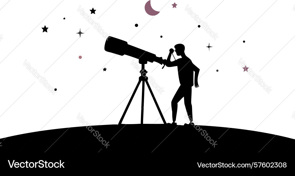 Man stargazes with large telescope exploring vector image